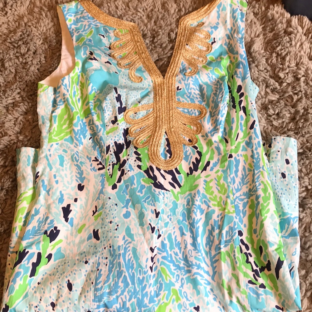 Lilly Pulitzer floral print gold neck line dress